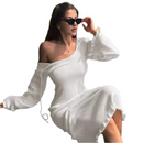 Greta – Elegantes rückenfreies Maxikleid mit langen Ärmeln