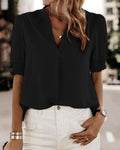 Luise - Elegantes kurzes Puffärmel Top mit V Ausschnitt für klassischen Stil