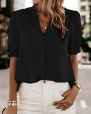 Luise - Elegantes kurzes Puffärmel Top mit V Ausschnitt für klassischen Stil
