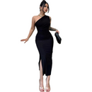 Lina – Modisches Eine Schulter Kleid mit Seitenschlitz
