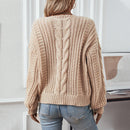 Katrin - Lässiger Strickpullover mit V Ausschnitt und Puffärmeln