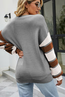 Thea - V Ausschnitt Farbblock Strickpullover mit langen Ärmeln