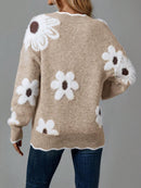 Clara - Lässiger V-Ausschnitt Pullover mit Blumenmuster und langen Ärmeln