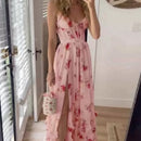 Gisela – Modisches ärmelloses bedrucktes Kleid mit Spaghettiträgern und Seitenschlitz