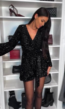Rosalie – Modischer V Ausschnitt Jumpsuit mit langen Ärmeln und verstellbarem Gürtel