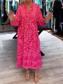 Greta – Locker sitzendes bedrucktes Button-Down-Kleid mit langen Ärmeln