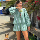 Karla – Zweiteiliges Set mit Langarmshirt und elastischer Taille Kurze Hosen