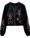 Johanna – Stylische bestickte Jacke mit V Ausschnitt und langen Ärmeln