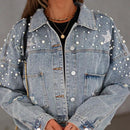 Luisa - Langärmelige Jeansjacke mit Knöpfen und Perlenverzierung