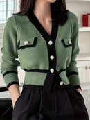 Elegante Strickjacke mit Kontrastsaum und KnÃ¶pfen fÃ¼r Damen | Amelia