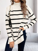 Hannah - Warmer Langärmelig Gestreift Rollkragenpullover