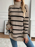 Hannah - Warmer Langärmelig Gestreift Rollkragenpullover