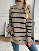 Hannah - Warmer Langärmelig Gestreift Rollkragenpullover