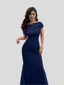 Selena – Natürliches Kleid mit bodenlangen und kurzen Ärmeln