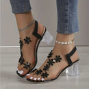 Leonie – Stilvolle transparente Sandalen mit offener Spitze und Blumenmuster und rutschfester Sohle