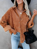 Emilia - Lässige Langarm Cordjacke mit Knöpfen und Taschen