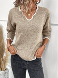 Ravena - Schicker Strickpullover mit Rüschenbesatz und V Ausschnitt