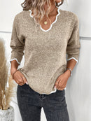 Ravena - Schicker Strickpullover mit Rüschenbesatz und V Ausschnitt