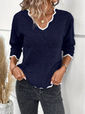 Ravena - Schicker Strickpullover mit Rüschenbesatz und V Ausschnitt
