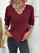 Ravena - Schicker Strickpullover mit Rüschenbesatz und V Ausschnitt