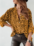 Zelma - Modische Bluse mit Leopardenmuster langen Ärmeln und Knöpfen