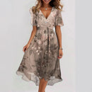Ella – Elegantes Midikleid Mit Blumenmuster Und V Ausschnitt