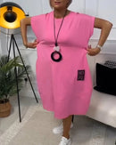 Sunniva – Stylisches Kurzarmkleid mit Rundhalsausschnitt und Taschen