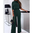 Alina – Zweiteiliges Set mit halbarmigem Rundhals Top und Hose mit weitem Bein