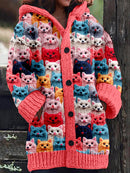 Lina - Einzigartiges Muster Langärmelig Hoodie mit Knopf und Taschen