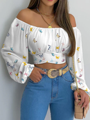 Livia – Lässiges Schulterfrei Crop op mit langen Ärmeln