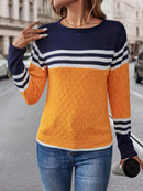 Caroline - Langärmelig Gestreift Rundhalsausschnitt Pullover