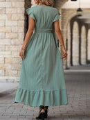 Gianna - Elegantes V Ausschnitt Kleid mit hoher Taille  und Rüsche Ärmeln