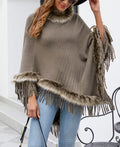 Greta - Luxuriöser Poncho mit Fransen und Kunstfellkragen