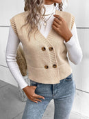 Larissa - Bequeme ärmellose Strickjacke mit V Ausschnitt und Knöpfen