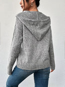 Ella - Langärmeliger Gestrickt Kapuze Strickjacke Mit Schaltflächen