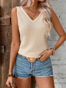 Isabella - Elegantes Armelloses Stricktop Mit V Ausschnitt