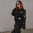 Luisa - Langärmelige Jeansjacke mit Knöpfen und Perlenverzierung