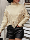 Sandra - Kuscheliger Rollkragenpullover mit langen Ärmeln und Fransenmuster