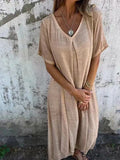 Emma - Kurzärmeliges Midikleid mit V Ausschnitt und lockerer Passform