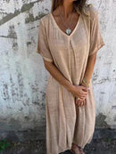 Emma - Kurzärmeliges Midikleid mit V Ausschnitt und lockerer Passform