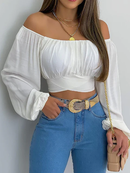 Livia – Lässiges Schulterfrei Crop op mit langen Ärmeln