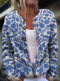 Hannah - Langärmelige Geblümt gemustert Strickjacke Mit Schaltflächen