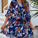 Elvie - Minikleid mit Blumendruck kurzen Ärmeln und V-Ausschnitt