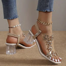 Leonie – Stilvolle transparente Sandalen mit offener Spitze und Blumenmuster und rutschfester Sohle