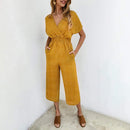 Zelinde - Lässiger V Ausschnitt Tupfenmuster Jumpsuit mit kurzen Ärmeln