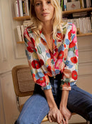 Yvonne - Bequeme langärmelige Bluse mit Blumenmuster und Knöpfen