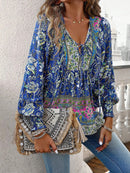 Luisa - Lässiges bedrucktes Langarmshirt mit V Ausschnitt für einen modischen Look
