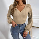 Beatrix - Lässiger Strickpullover mit V Ausschnitt und losen langen Ärmeln