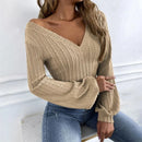 Beatrix - Lässiger Strickpullover mit V Ausschnitt und losen langen Ärmeln