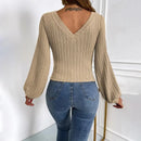 Beatrix - Lässiger Strickpullover mit V Ausschnitt und losen langen Ärmeln